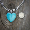 Kingman Turquoise Heart Necklace #1 with Curb Chain