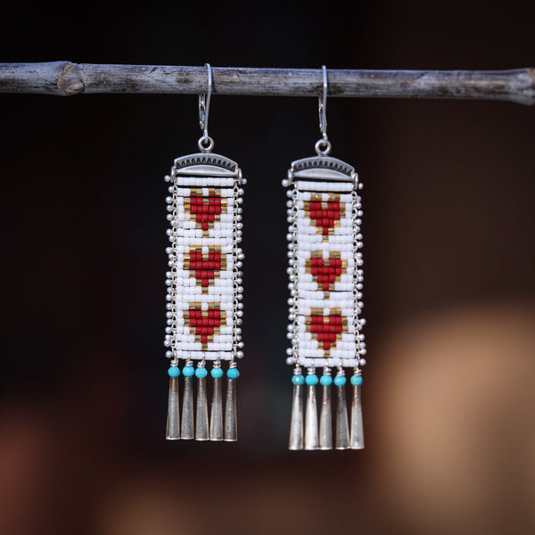 Three Red Hearts Earrings with Turquoise
