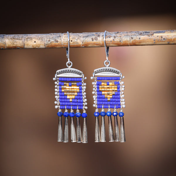 Gold Heart Earrings with Lapis