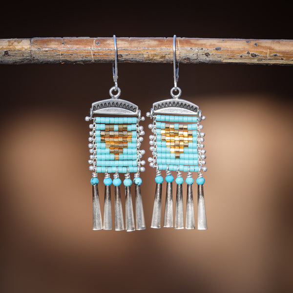 Turquoise and Gold Heart Earrings