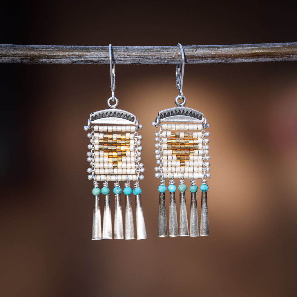 Gold Heart Earrings with Turquoise
