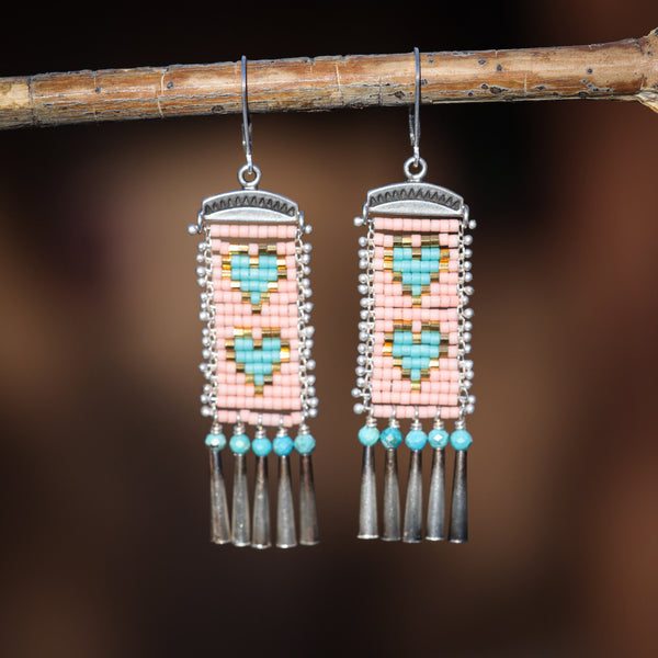Two Turquoise Hearts Earrings with Turquoise