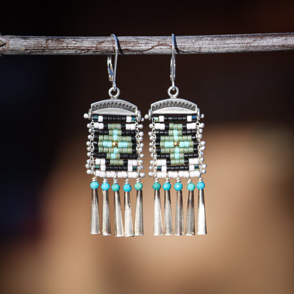 Short Green Cruces Earrings with Turquoise