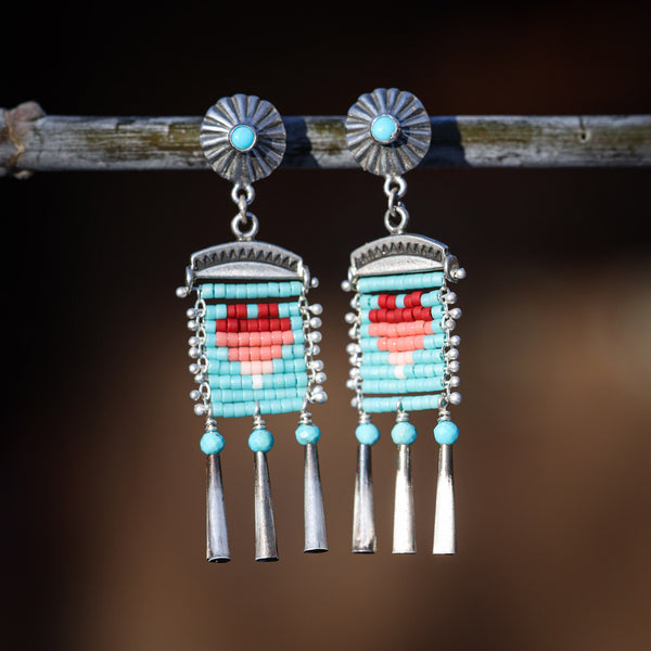 Faded Heart Post Earrings with Turquoise