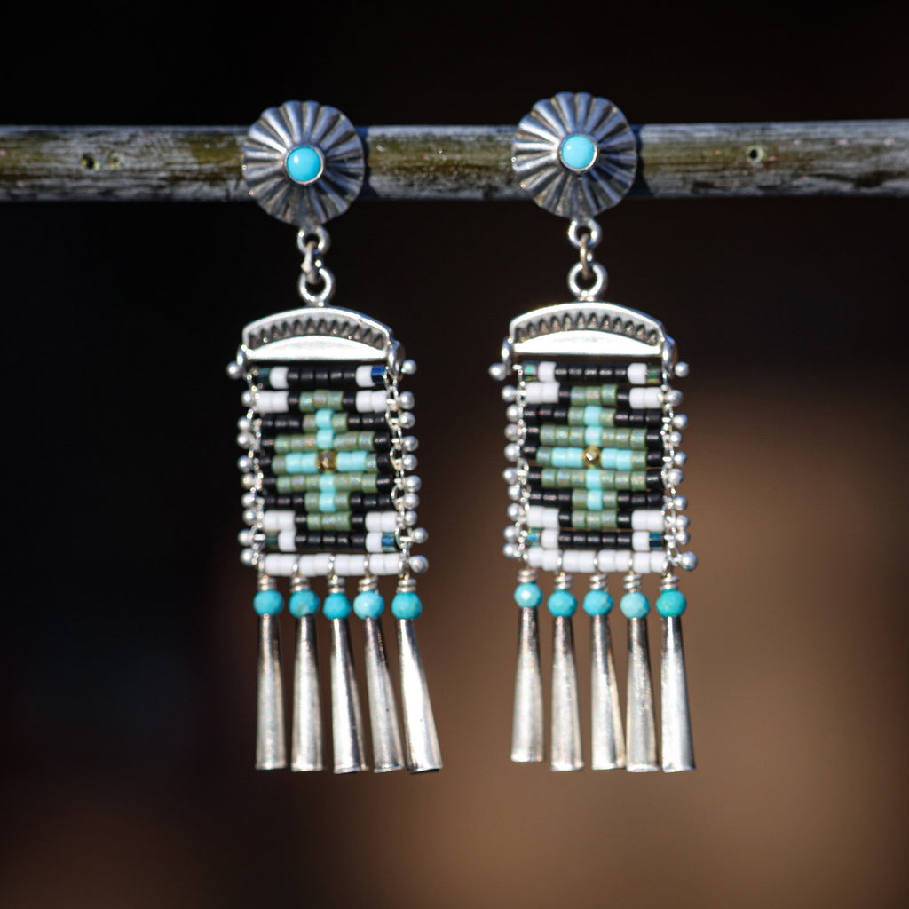 Short Green Cruces Post Earrings with Turquoise