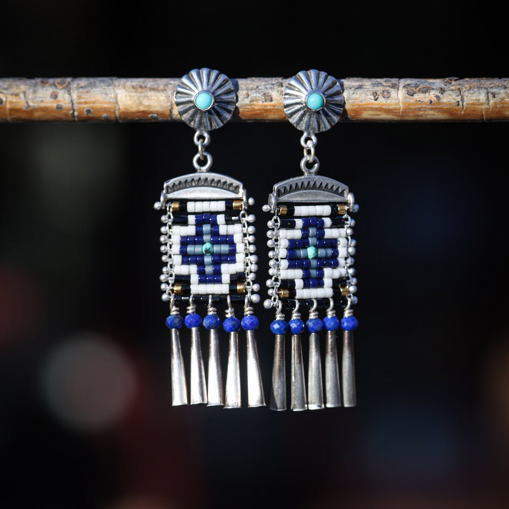 Short Cruces Post Earrings with Lapis