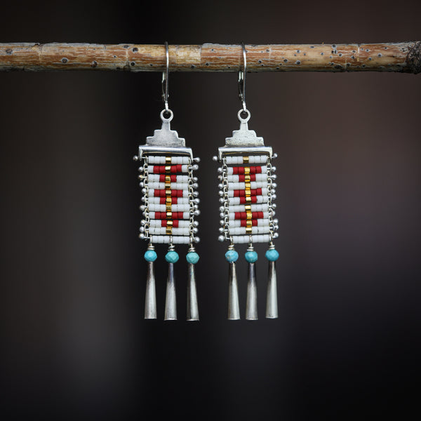 Red Mini Sacred Peak Earrings with Turquoise