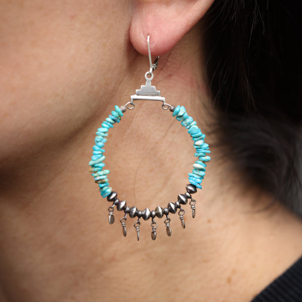 American Chip Turquoise Hoops with Paillettes