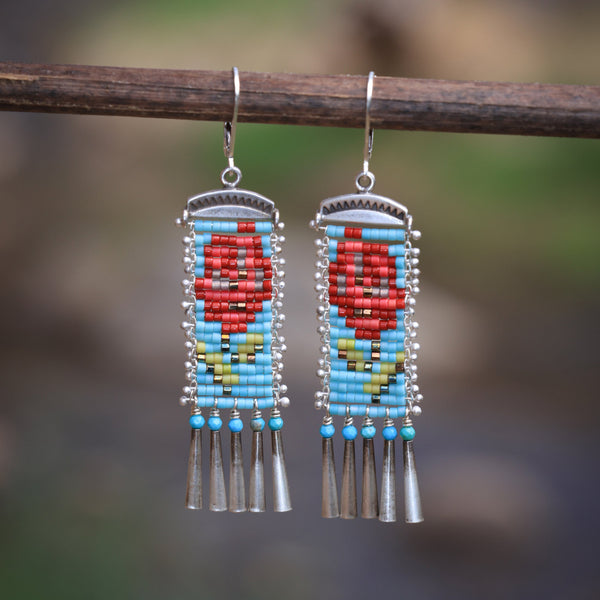 Rosas Earrings in Blue with Turquoise (ear wire or post)