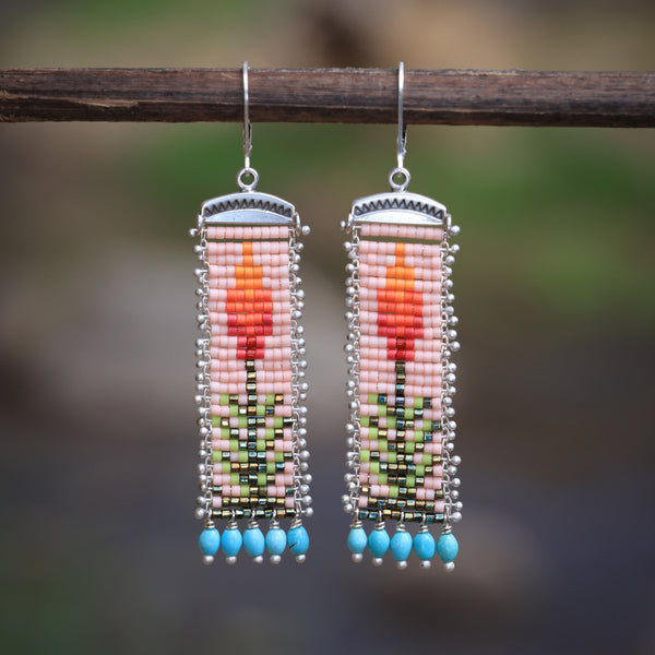 Yucca Earrings in Pink with Turquoise