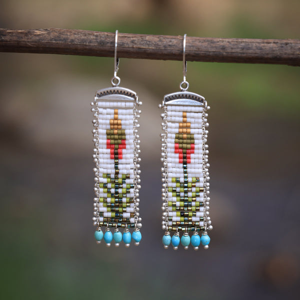 Yucca Earrings in White with Turquoise