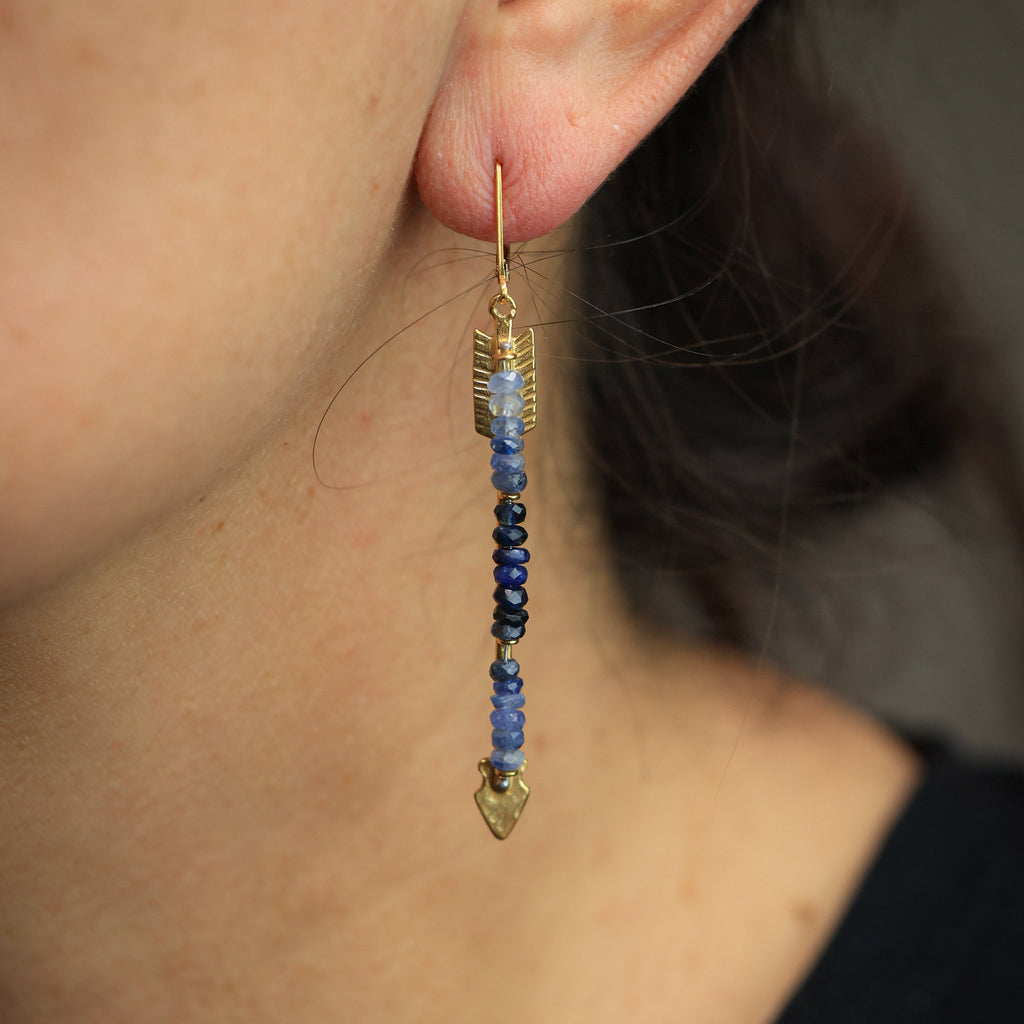 Twin Arrows Earrings with Sapphire and 24k vermeil