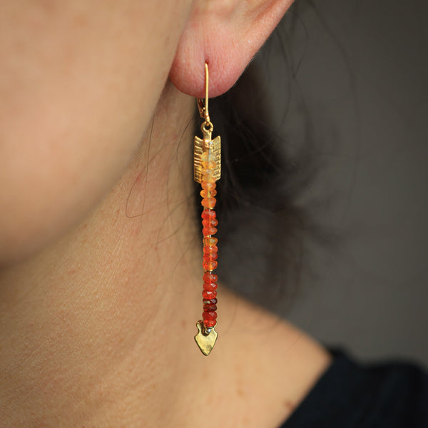Twin Arrows Earrings with Fire Opal and 24k vermeil