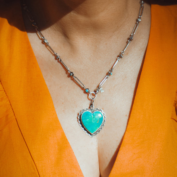 La Bala Necklace/Wrap Bracelet with Kingman Turquoise Heart