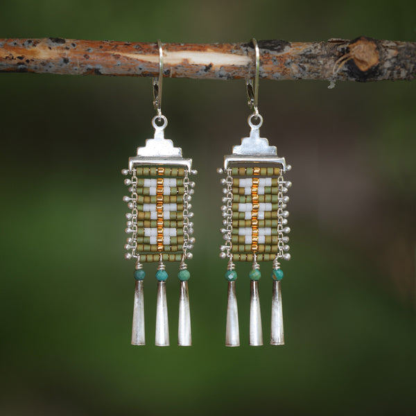 Olive Mini Sacred Peak Earrings with Turquoise