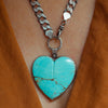 Light Kingman Turquoise Heart Necklace with Curb Chain