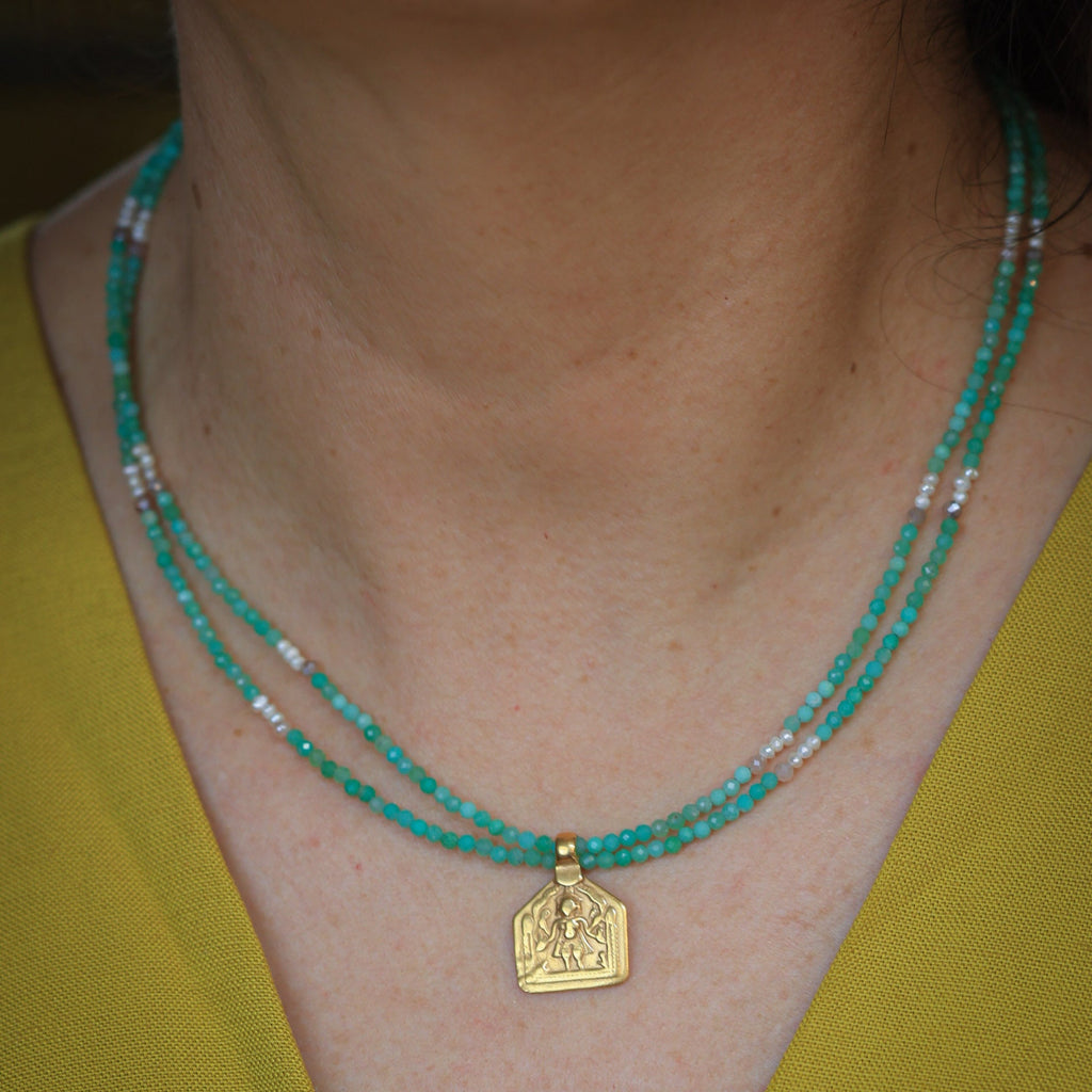 Amulet Necklace in Chrysoprase & 24k Vermeil