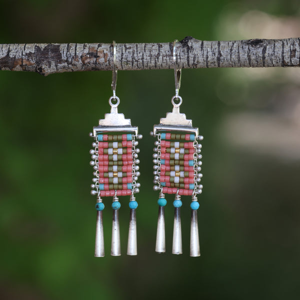 Pink Little Cruces Earrings with Turquoise