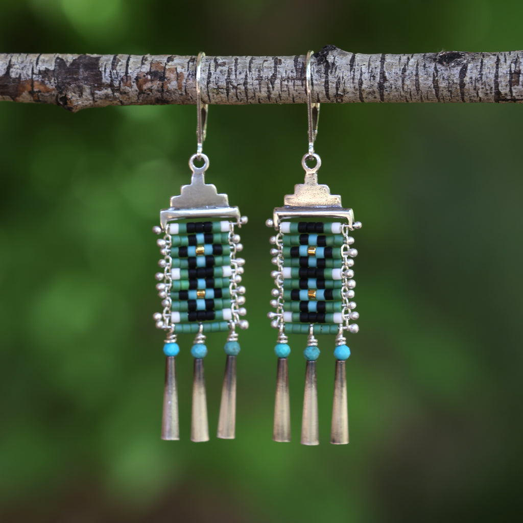 Green Little Cruces Earrings with Turquoise