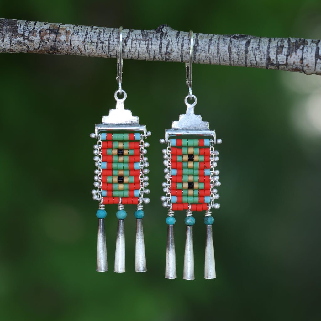 Poppy Red Little Cruces Earrings with Turquoise