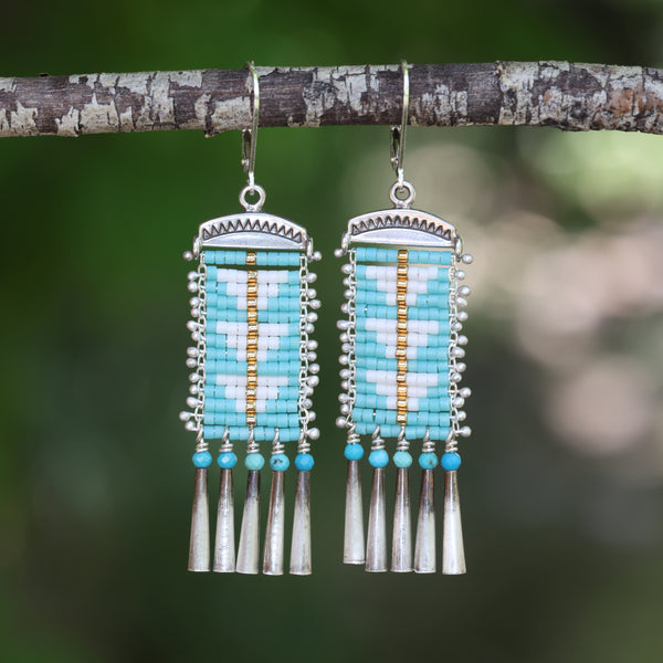 Turquoise and White Sacred Peak Earrings (ear wire or post)