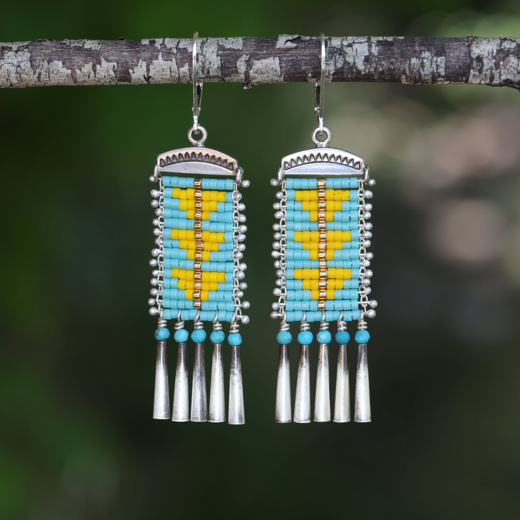 Turquoise and Yellow Sacred Peak Earrings (ear wire or post)