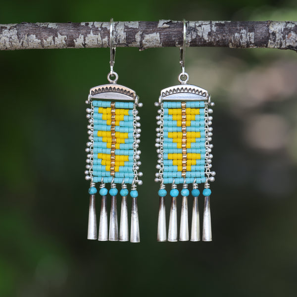 Turquoise and Yellow Sacred Peak Earrings (ear wire or post)