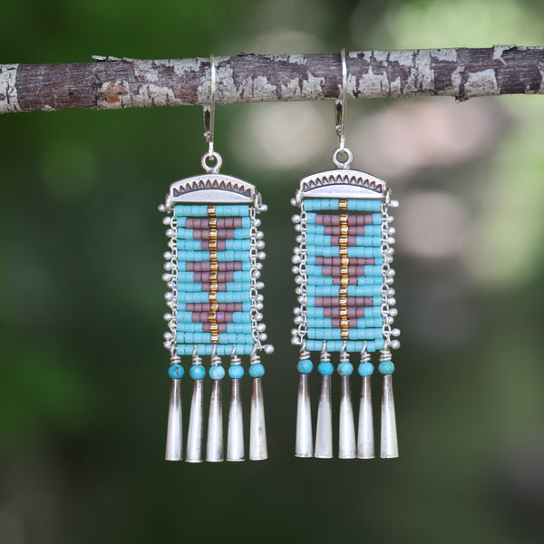 Turquoise and Lavender Sacred Peak Earrings (ear wire or post)