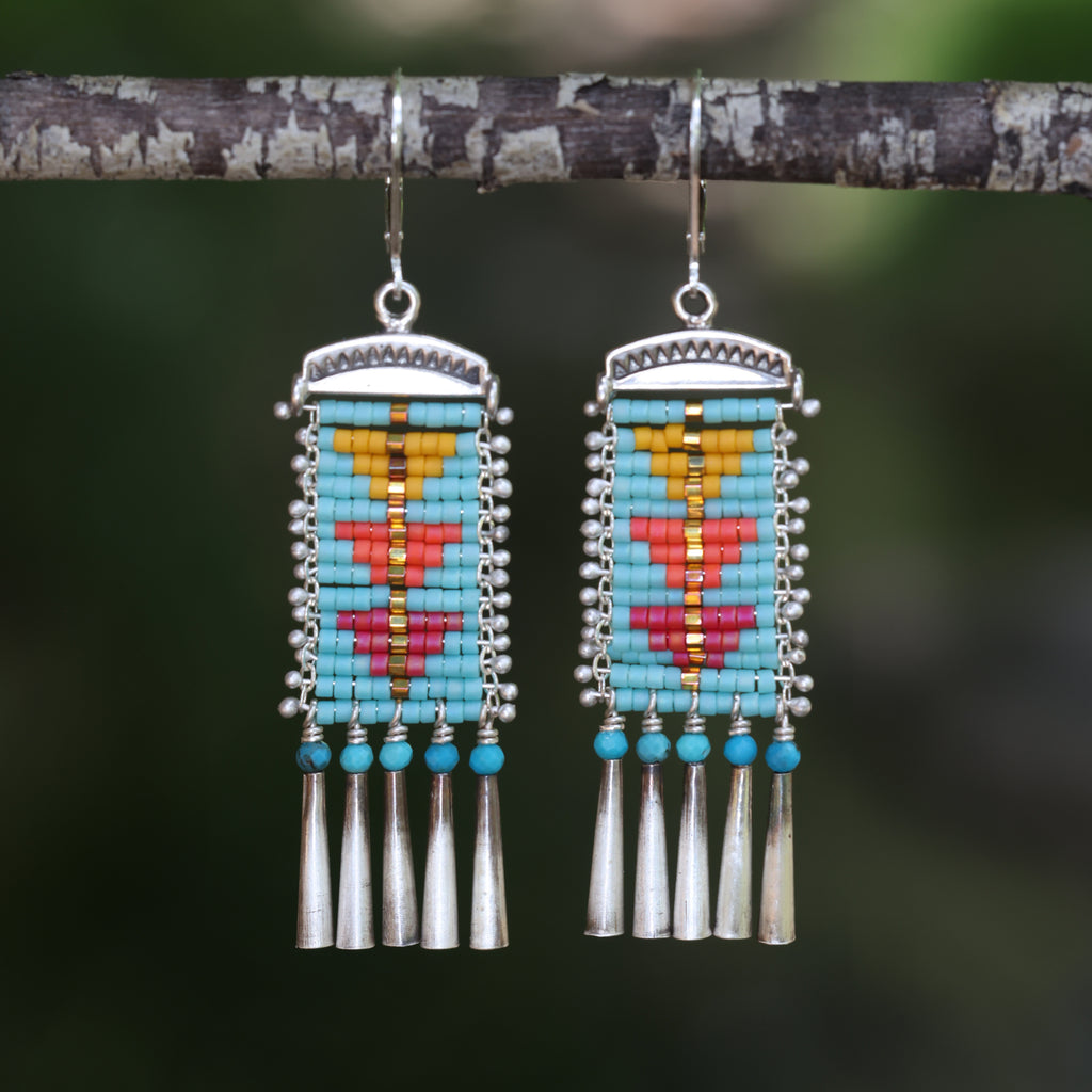 Sunset Sacred Peak Earrings with Turquoise (ear wire or post)