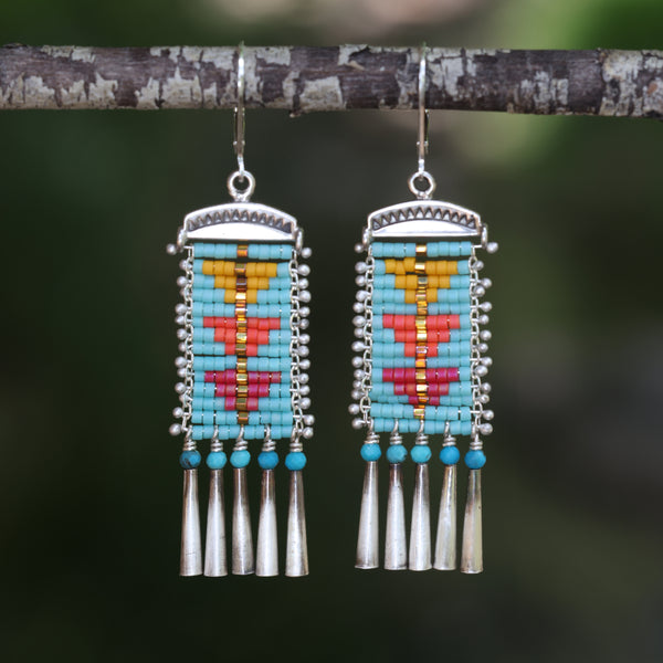 Sunset Sacred Peak Earrings with Turquoise (ear wire or post)