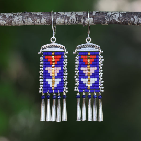 Cobalt and Pink Sacred Peak Earrings with Lapis (ear wire or post)