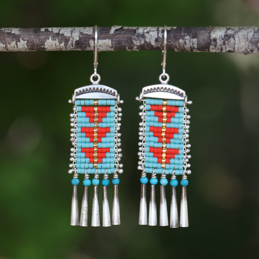 Turquoise and Red Sacred Peak Earrings (ear wire or post)