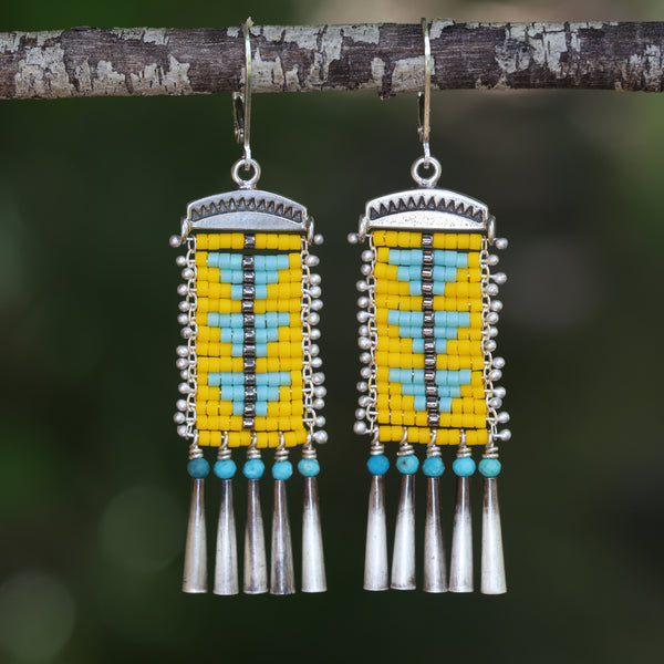Yellow and Turquoise Sacred Peak Earrings (ear wire or post)