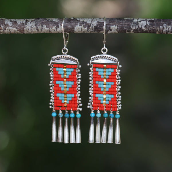 Red and Turquoise Sacred Peak Earrings (ear wire or post)