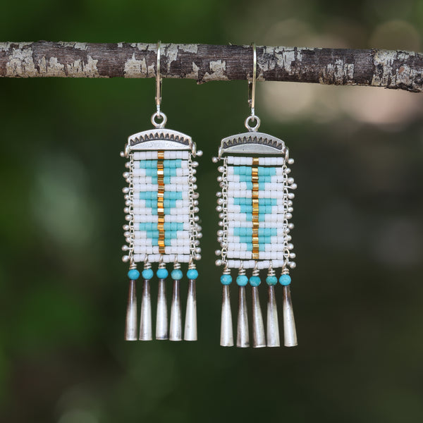 White and Turquoise Sacred Peak Earrings (ear wire or post)