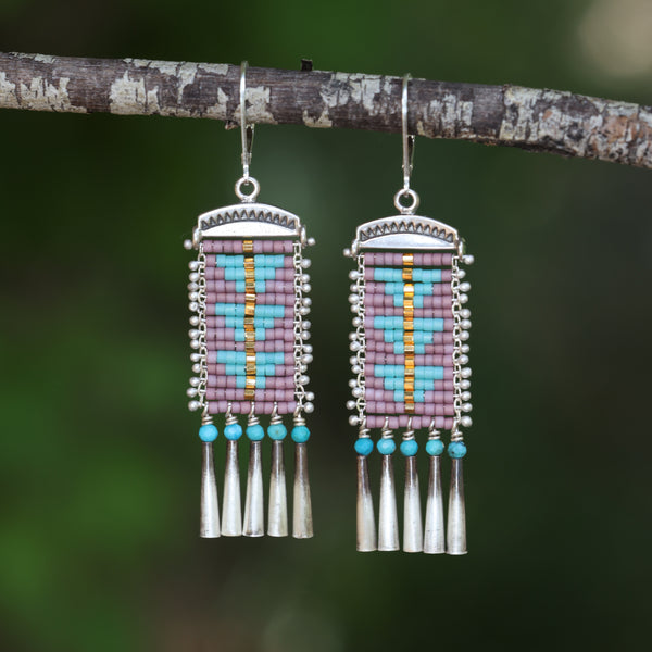 Lavender and Turquoise Sacred Peak Earrings (ear wire or post)