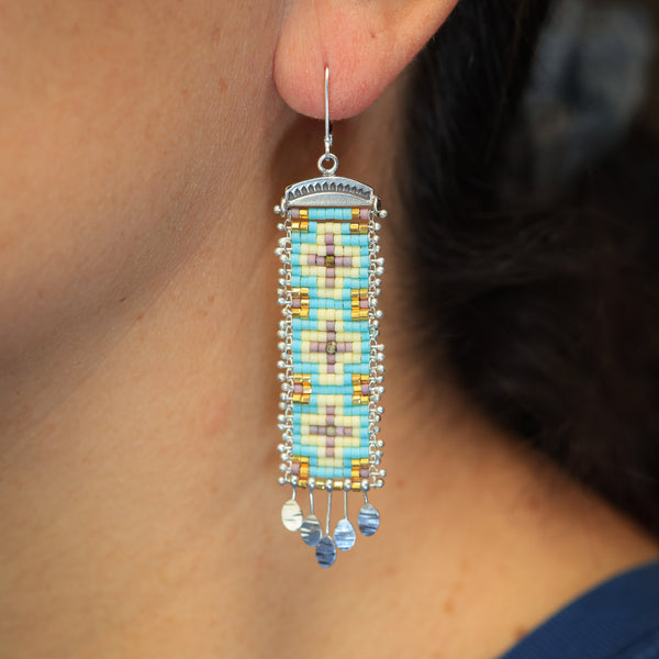 Long Cruces Earrings in Baby Blue & Gold