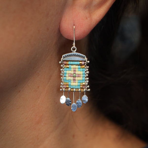 Short Cruces Earrings in Baby Blue & Gold