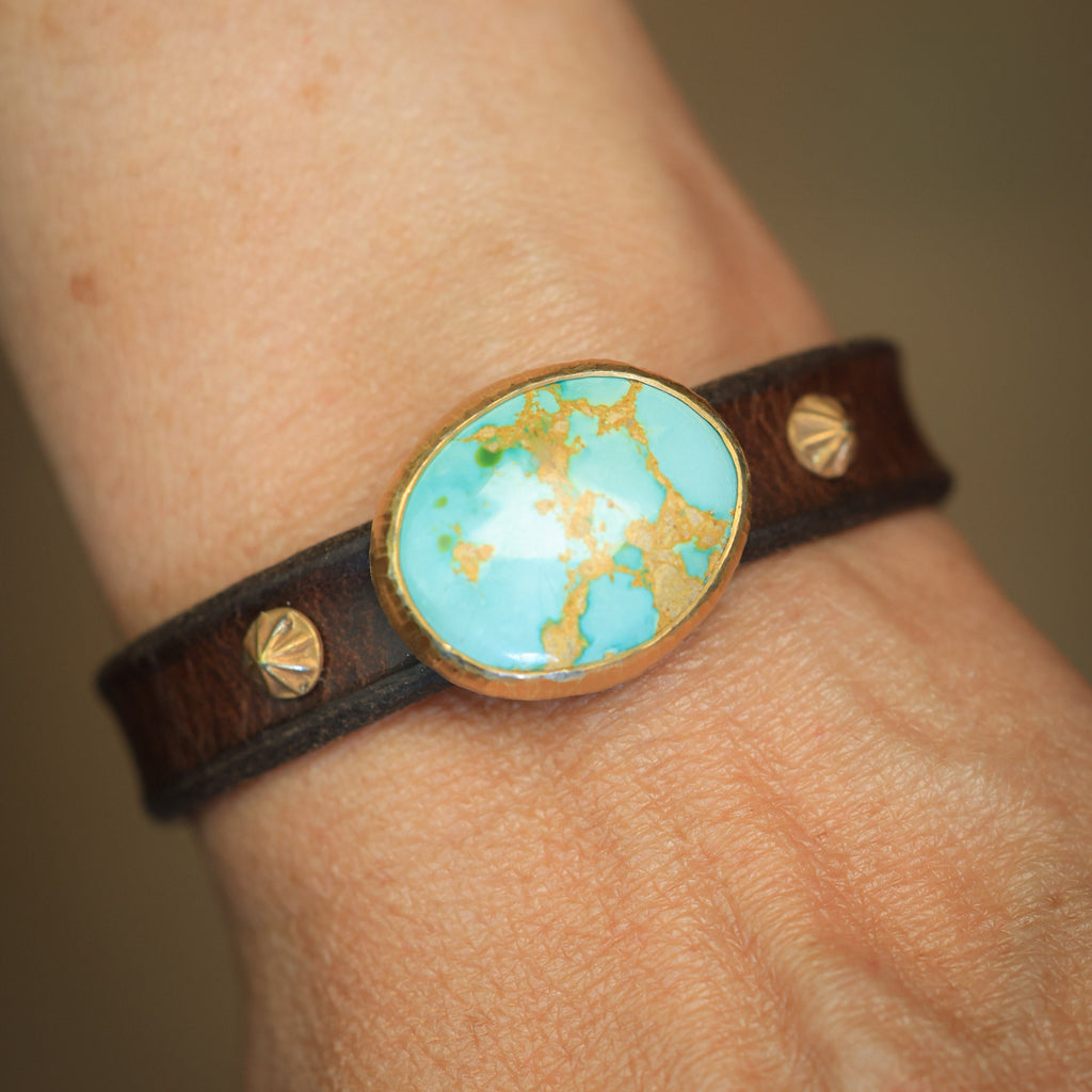 Sonoran Gold Turquoise Leather Bracelet with 24k Vermeil