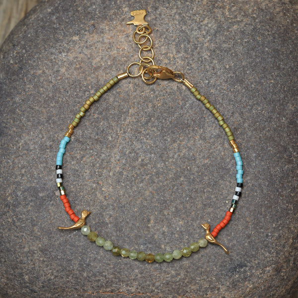 Birds Bracelet with Green Garnet in 24K Vermeil