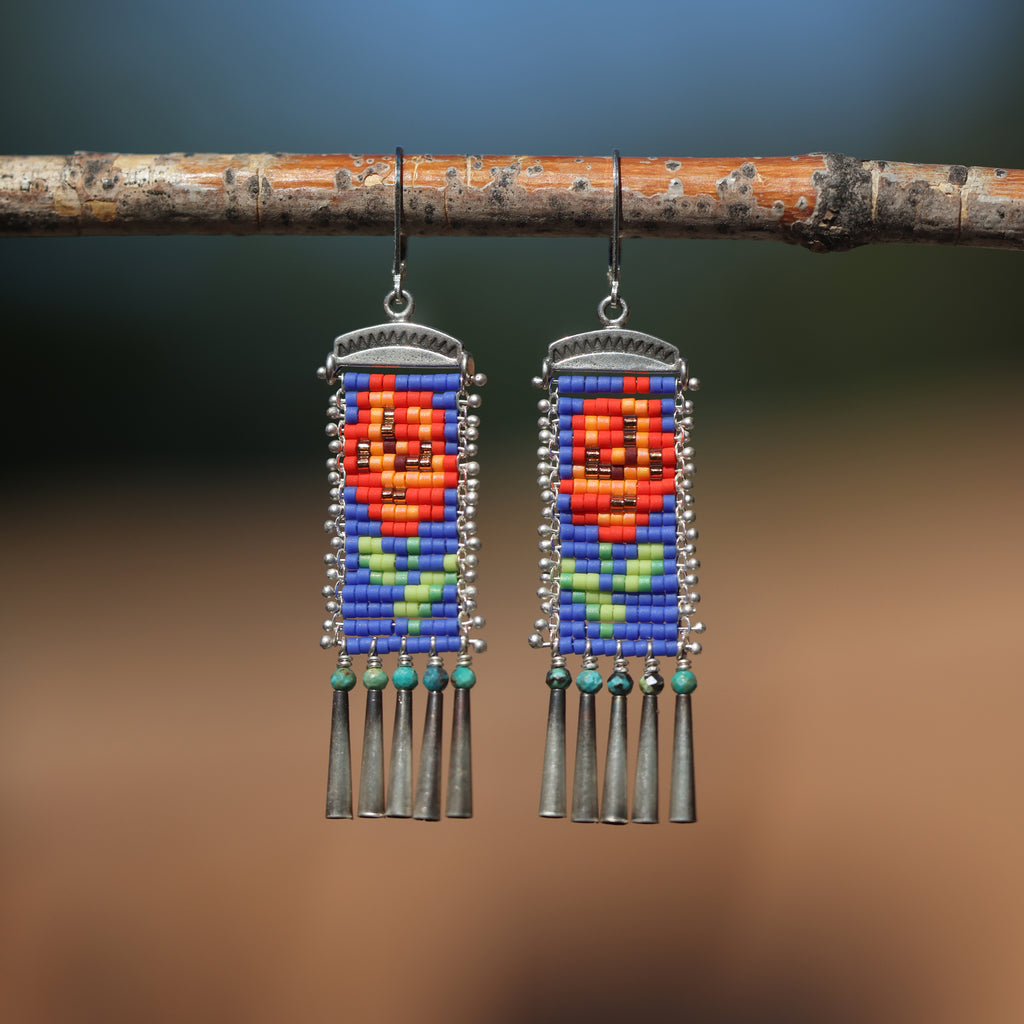 Medium Rosas Earrings with Turquoise (ear wire or post)