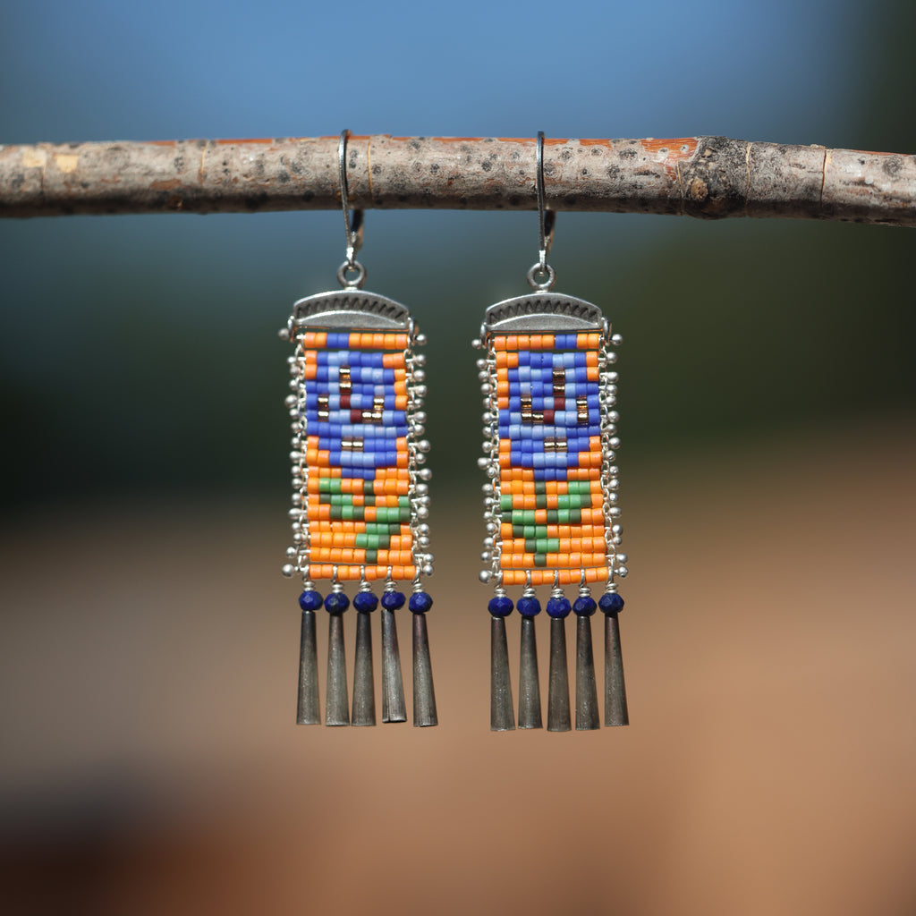 Medium Rosas Earrings in Mandarin with Lapis (ear wire or post)