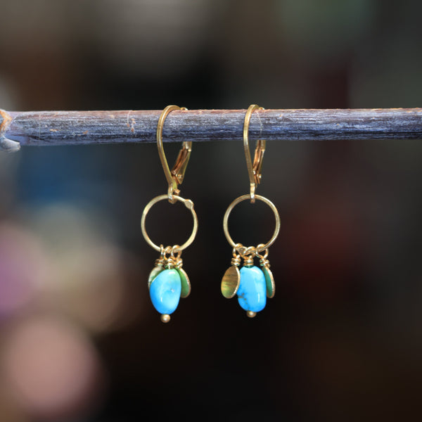 Pétalo Fringe Earrings with Sleeping Beauty Turquoise in 24k Vermeil