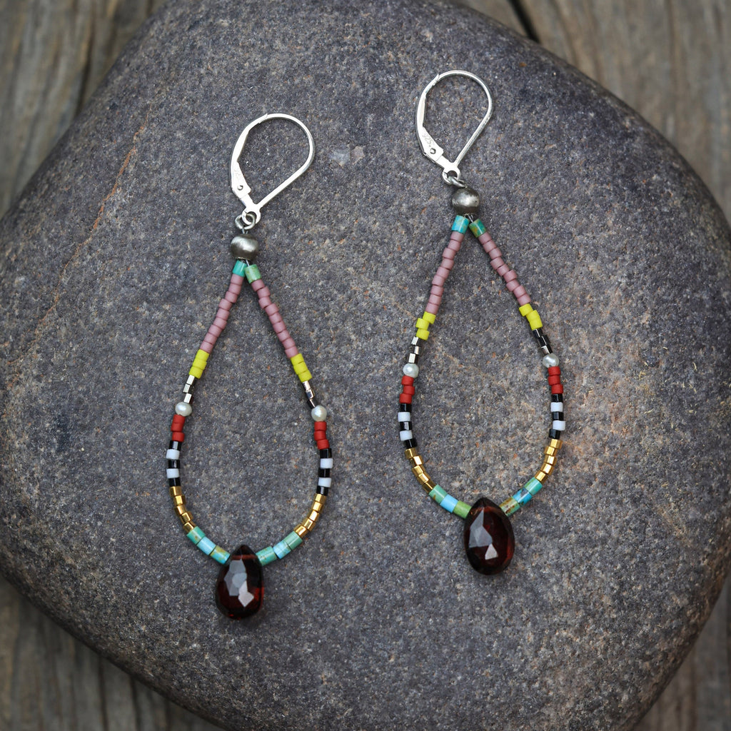 Seed Bead Earrings with Garnet