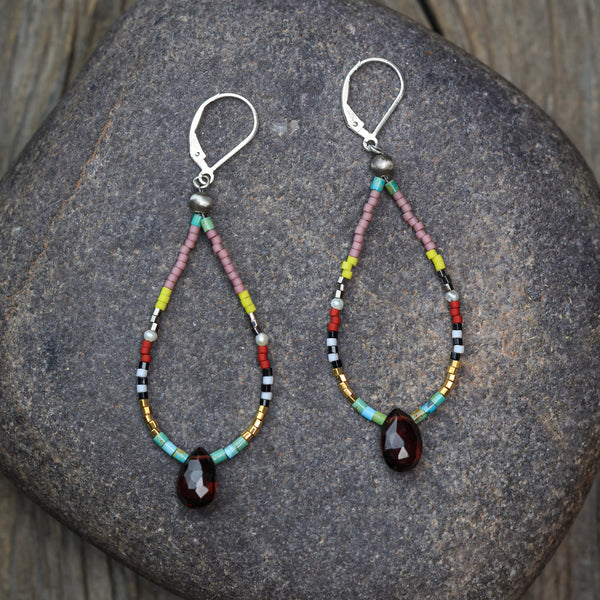 Seed Bead Earrings with Garnet