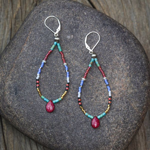 Seed Bead Earrings with Ruby