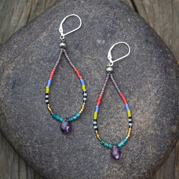 Seed Bead Earrings with Amethyst