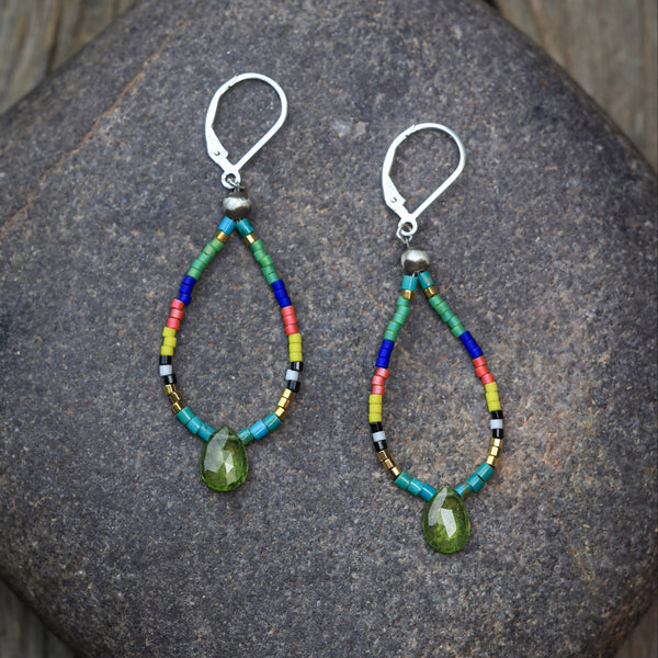 Seed Bead Earrings with Peridot