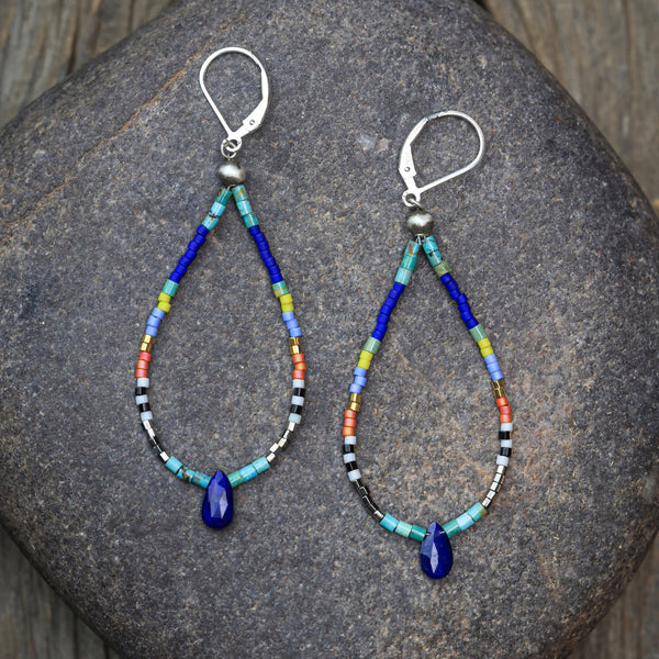 Seed Bead Earrings with Lapis