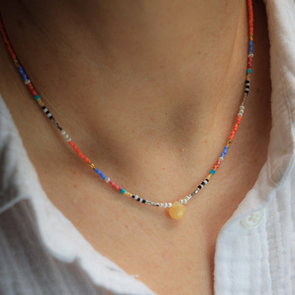 Seed Bead Necklace with Fire Opal